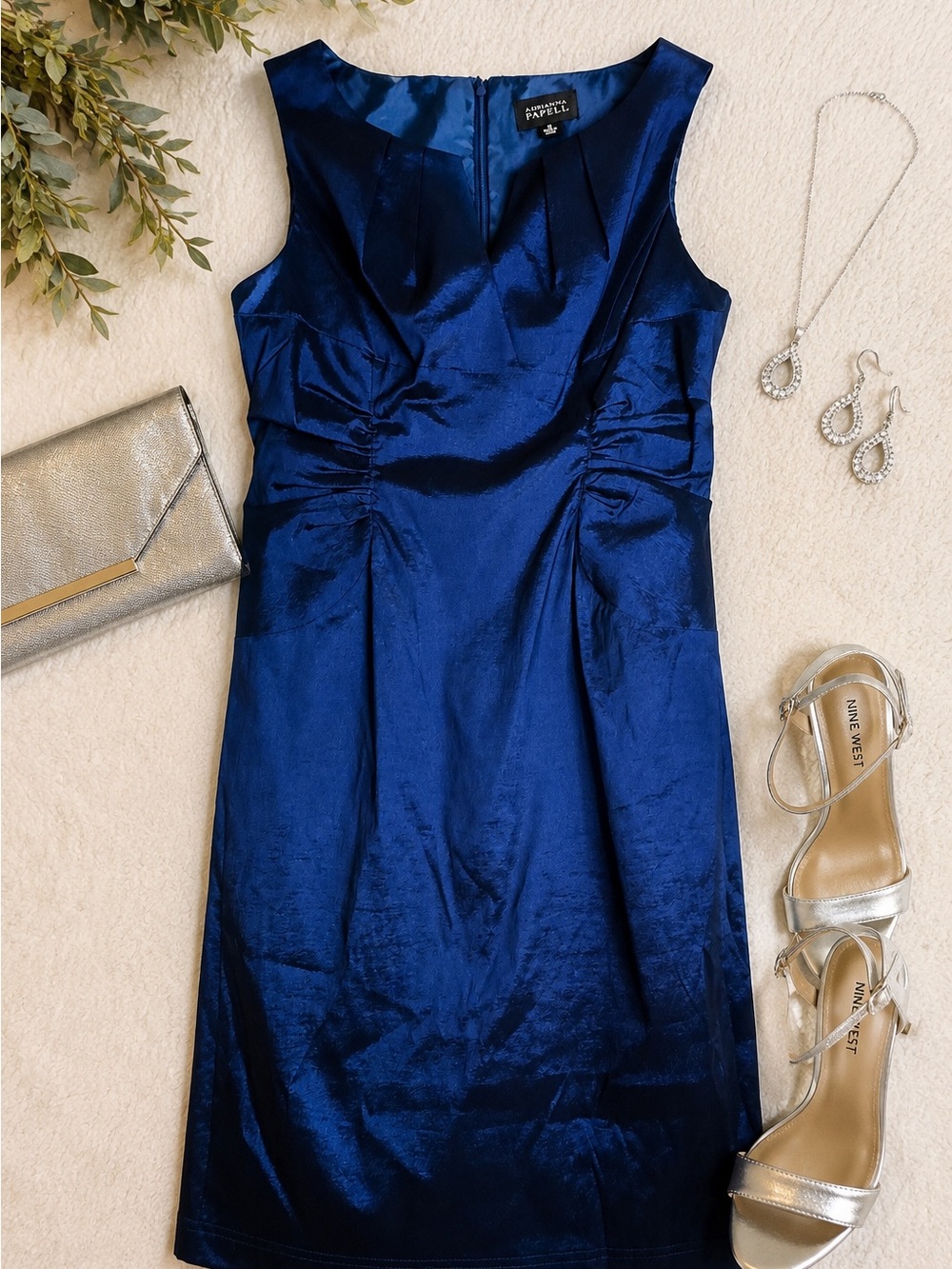 Adrianna Papell Royal Blue Sleeveless Satin Sheath Dress